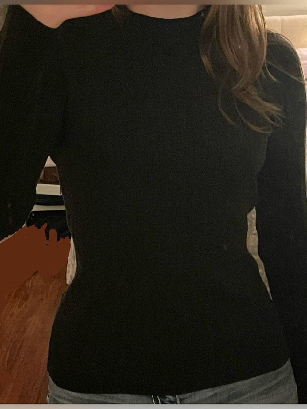 Size S Ribbed Long Sleeve Sweater - Black